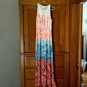 Long floral dress. Beautiful material and colors.